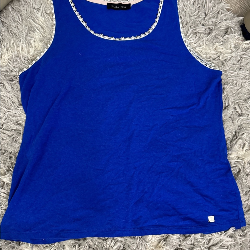 Ivanka Trump Blue Tank Top with White Accents